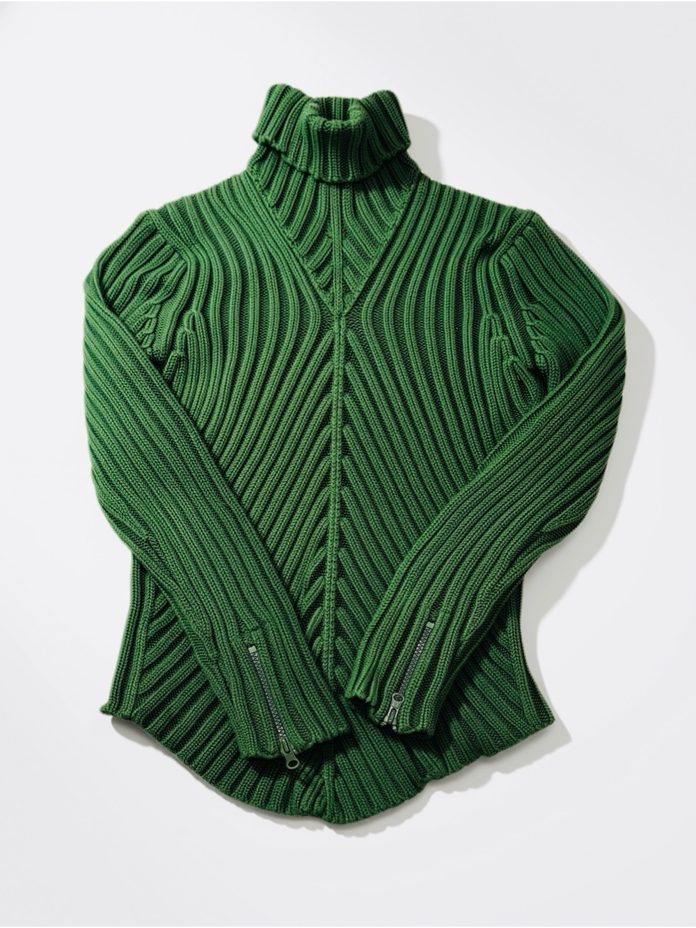 525 America Green Ribbed Chevron Turtleneck Sweater, in Green, Size Small